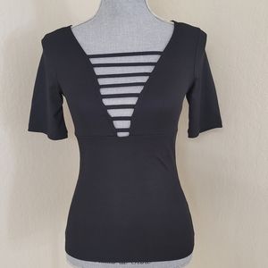 H&M Top Womens SIZE XS Black Short Sleeve Lace Up Low Cut V-Neck